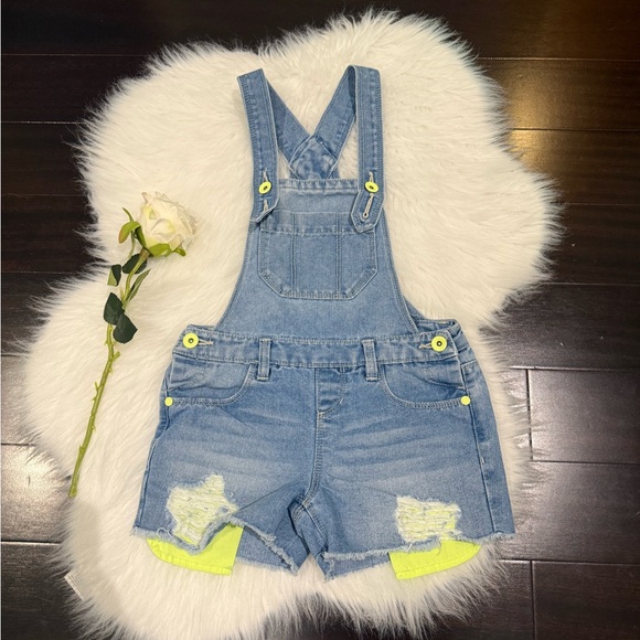 Squeeze Blue Denim Overalls with Neon Accents - Picture 1 of 7